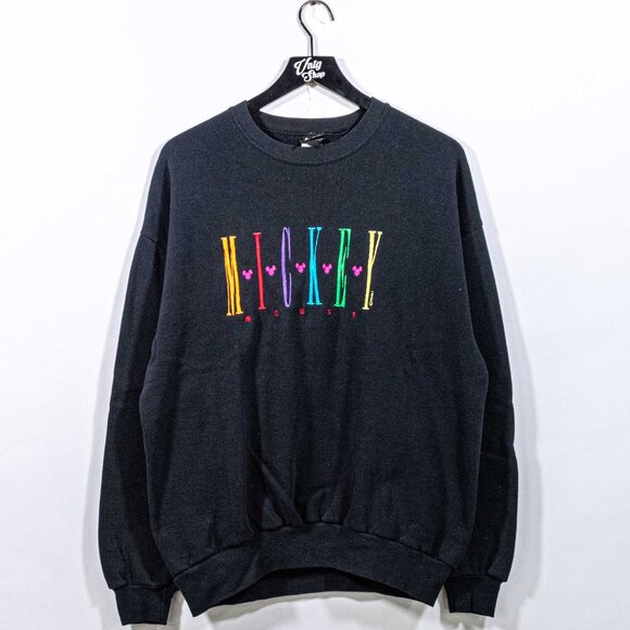 Mickey Mouse Rainbow Spell Out Sweatshirt Embroidered XL VTG 90s Cartoon - Picture 1 of 7